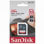 Карта памяти SDXC 64GB SANDISK Ultra, UHS-I U1, 48 Мб/сек (class 10), SDSDUNB-064G-GN3IN