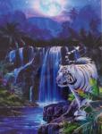 Алмазная мозайка SGA2569 Тигр белый у водопада ночью, 4050, полная выкладка на подрамнике