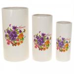 Вазы декоративные, набор из 3шт. "Flowers-Toledo" d=9,5/12,5/16см. h=24/28/32см. (глазурованное покрытие)  (без подарочной упаковки)  804297