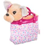 Собачка в розовой сумке с сердечками, Bondibon МИЛОТА, c ошейником и поводком, PAC, чихуахуа с бантиком