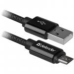 Кабель Defender USB08-03T PRO USB(AM) - microUSB (B), 2.1A output, в оплетке, 1m, черный