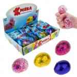 1TOY Жмяка яйцо блестящее со светом, 4,5*6 см, 4 цвета, цветной пакет с подвесом, 12 шт.