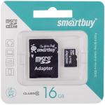 Карта памяти MicroSDHC 16GB Class 10 SmartBuy (адаптер SD): SB16GBSDCL10-01 штр.: 4607177552149