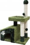 Комплекс для кошекс домом и большой лежанкой, мех одн.+ковролин высоковорсный (640*470*1030мм) зеленый