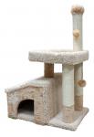 Комплекс для кошекс домом и большой лежанкой, мех одн.+ковролин высоковорсный (640*470*1030мм) бежевый