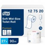 Бумага туалетная Tork Premium T6 2сл бел 100%цел втул 90м 27рул/уп 127520 штр.  7322540475906
