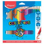 Карандаши цветные MAPED (Франция) "Color'Peps Star",24цв, трехгранные, заточенные, европодвес,183224