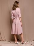 ***Платье пыльно-розового цвета длины миди с защипами на талии