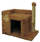 Дом для кошек, прямоугольный маленький с лежанкой и когтеточкой, мех.одн., Зооник (470*330*500) коричневый