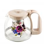 Чайник заварочный с металлическим фильтром "Садовый букет" v=700мл. (стекло, металл, пластик)