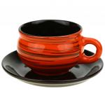 Чашка чайная керамическая 250мл, д9 см "Оранжевая полоска", h6 см, с блюдцем д15 см (Россия)
