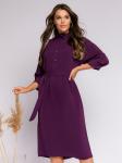 *Платье-рубашка фиолетового цвета длины миди с отложным воротником и поясом