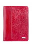 Обложка паспорт PAGE RED кожа наплак малиновый тиснение розы