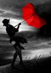 Дама в чулках и с красным зонтом