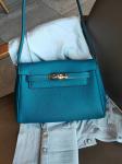 - Кожаная женская сумка-портфель, цвет бирюзово-зеленый
