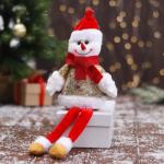 Мягкая игрушка "Снеговик в блестящей шубке - длинные ножки" 10х32 см, красно-золотой 6932401