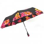Зонт женский RST-3738,  R=56 см,  суперавт   8 спиц-сталь+fiber,  3 слож,  полиэстер,  черный  (цветы)  227308