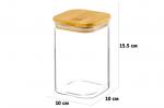 Банка д/хранения 1,1 л 10*10*15,5 см "Crystal glass" + бамбук.крышка с силикон. прокладкой, стекло