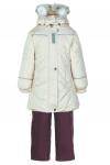 Зимний комплект из пальто и брюк на съёмных лямках, SOFIA 090 Молочный