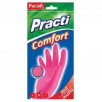 Перчатки хоз. латексные, х/б напыление, разм M (средний), розовые, PACLAN "Practi Comfort", ш/к4002