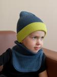 Комплект шапка вязаная хлопковая + манишка (Лайм, Синий меланж) ТВИНС