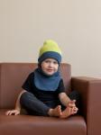 Комплект шапка вязаная хлопковая + манишка (Лайм, Синий меланж) ТВИНС