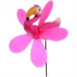 Фигура на спице Розовый фламинго 14*40 см ветрячок для отпугивания птиц