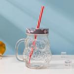 Банка «Сова», 470 мл, с ручкой, крышкой и трубочкой, цвет МИКС