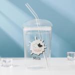 Банка с крышкой и трубочкой «Бурёнка», 450 мл, рисунок МИКС