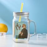 Банка с ручкой, крышкой и трубочкой Доляна «Журнал», 450 мл, 10?7,5?13 см