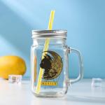 Банка с ручкой, крышкой и трубочкой Доляна «Месяц», 450 мл, 10?7,5?13 см