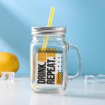 Банка с ручкой, крышкой и трубочкой Доляна «Рипит», 450 мл, 10?7,5?13 см