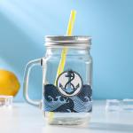 Банка с ручкой, крышкой и трубочкой Доляна «Якорь», 450 мл, 10?7,5?13 см