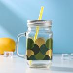 Банка с ручкой, крышкой и трубочкой Доляна «Спирали», 450 мл, 10?7,5?13 см