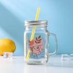 Банка с ручкой, крышкой и трубочкой Доляна «Винтаж», 450 мл, 10?7,5?13 см