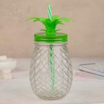 Банка «Ананас», 450 мл, с крышкой и трубочкой, цвет МИКС