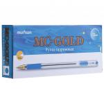 Ручка шариковая масляная с грипом MUNHWA MC Gold, СИНЯЯ, корпус прозр., 0,5 мм, линия 0,3 мм, BMC-02