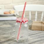 Банка с крышкой и трубочкой Доляна «Лаконичность», 450 мл, цвет МИКС