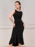 Платье-футляр черное длины миди без рукавов с воланом
