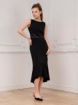 Платье-футляр черное длины миди без рукавов с воланом