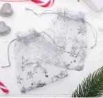 Мешочек новогодний "Снежинки" WF-609, 10*12 см, цвет светло-серый с серебром