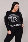 Комфортный трикотажный костюм с принтом - FITOLADY - 345 - черный
