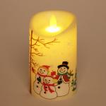Сувенир с подсветкой Свеча со снеговичком 7, 5*12, 5 см (пламя колышется)
