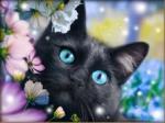 "Черный кот в цветах" Набор для выкладывания стразами