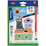 Карандаши цветные Berlingo SuperSoft. Жил-был кот, 18цв., трехгран., заточен., картон, европодвес,SS00518