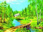 Деревянный мостик к домику в лесу
