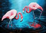 Озеро и два розовых фламинго