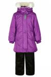 Зимний комплект из пальто и брюк на съёмных лямках, SOFIA 040 Фиолетовый, Чёрный