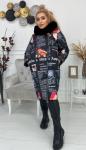 Болоневое пальто с меховым воротом черное газета KSU
