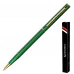 Ручка подарочная шариковая BRAUBERG Slim Green, корпус зелен, узел 1мм, линия 0,7мм, синяя,141404